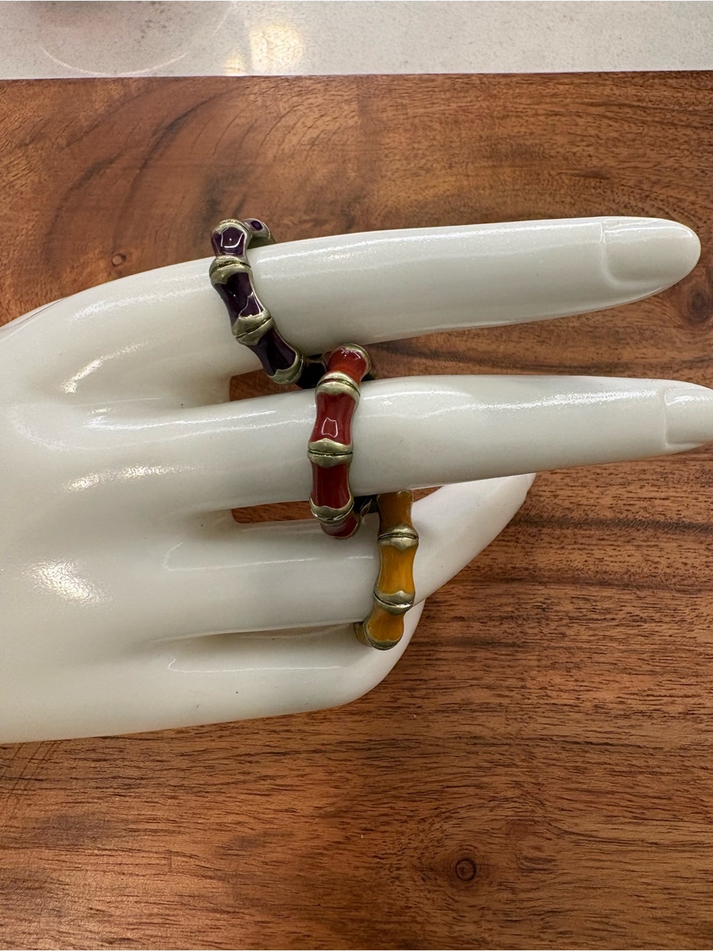 Multicolor Enamel Bamboo-Style Stackable Rings - Set of 3 all Size 7.5